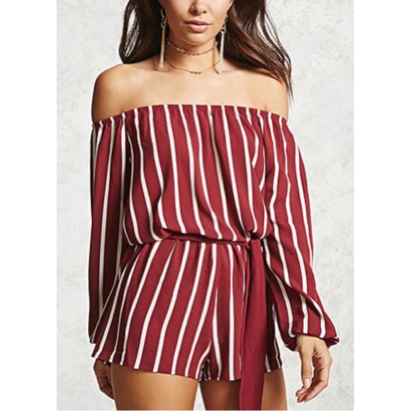 Forever 21 Pants - NWOT Forever 21 Striped Off Shoulder Romper